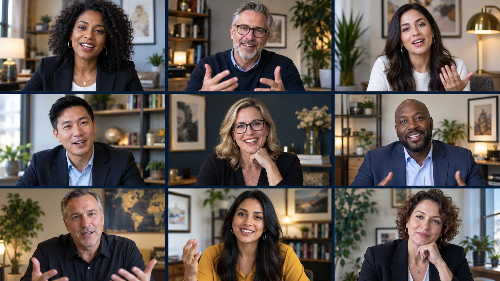 Nine guests participating in a live online round-table conversation